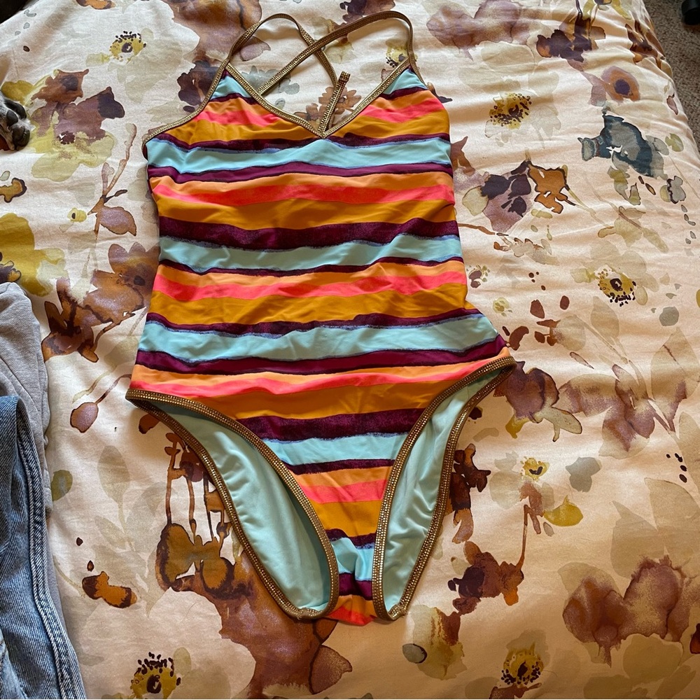 Striped Aerie One Piece Bathing Suit, Size S